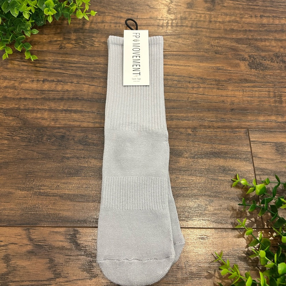NWT FP Free People Movement Last Lap Tube Socks - gray & white - 1 pair - logo